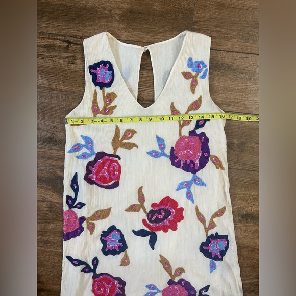 Free People Embroidered Shift Dress, Boho Embroidered Flowers Dress Small - Picture 3 of 10